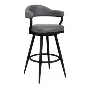 Justin 30" Bar Height Swivel Vintage Gray Faux Leather Bar Stool with Black Metal Legs – Armen Living LCJTBABLVG30