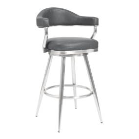 Justin 30" Bar Height Swivel Vintage Gray Faux Leather Bar Stool with Brushed Stainless Steel Legs – Armen Living LCJTBABSVG30