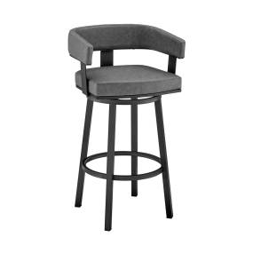 Lorin 30" Bar Height Swivel Bar Stool in Black Finish and Gray Faux Leather – Armen Living LCLRBAMBVG30