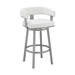 Lorin 26" Counter Height Swivel Bar Stool in Silver Finish with White Faux Leather – Armen Living LCLRBASLWH26