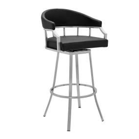 Valerie 26" Counter Height Swivel Modern Balck Faux Leather Bar and Counter Stool in Brushed Stainless Steel Finish – Armen Living LCVLBABSBL26