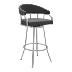 Valerie 30" Bar Height Swivel Modern Faux Leather Bar and Counter Stool in Brushed Stainless Steel Finish – Armen Living LCVLBABSSG30