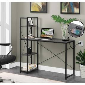 Designs2Go Office Workstation with Charging Station and Shelves - Convenience Concepts 131523CGYBLEL