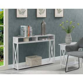 Tucson Deluxe Console Table with Shelf in White Faux Marble - Convenience Concepts 161889WMWF