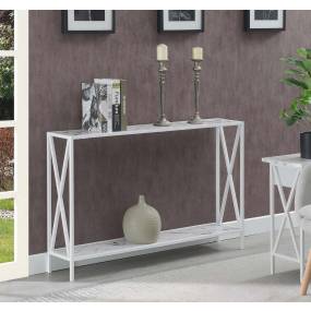 Tucson Console Table with Shelf in White Faux Marble/White - Convenience Concepts 161899WMWF