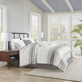 Harbor House Morgan 6 Piece Cotton Jacquard Oversized Comforter Set in White/Grey (Cal King) - Olliix HH10-1827