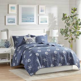 Harbor House Seaside 4 Piece Cotton Coverlet Set in Navy (King/Cal King) - Olliix HH13-1836