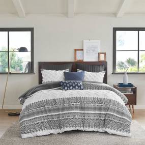 INK+IVY Mila 3 Piece Cotton Duvet Cover Set with Chenille Tufting in Gray (Full/Queen) - Olliix II12-1250