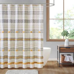 INK+IVY Cody Cotton Stripe Printed Shower Curtain with Tassel in Gray/Yellow - Olliix II70-1284