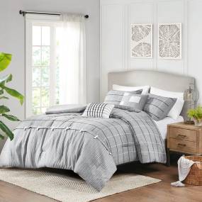 Madison Park Bryson 5 Piece Faux Linen Jacquard Comforter Set in Gray (King/Cal King) - Olliix MP10-7903