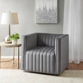 Madison Park Sikora Channel Tufted Swivel Armchair in Gray - Olliix MP103-1186