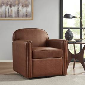Madison Park Archer Faux Leather 360 Degree Swivel Arm Chair in Brown - Olliix MP103-1193