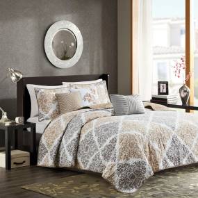 Madison Park Claire 6 Piece Reversible Coverlet Set in Neutral (King/Cal King) - Olliix MP13-7745