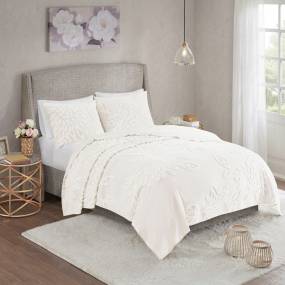 Madison Park Veronica 3 Piece Tufted Cotton Chenille Floral Coverlet Set in Off White (King/Cal King) - Olliix MP13-7828