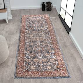 Madison Park Faith Persian Bordered Traditional Woven Area Rug in Blue/Red - Olliix MP35-8051