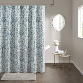 Madison Park Odette Jacquard Shower Curtain in Aqua - Olliix MP70-8085