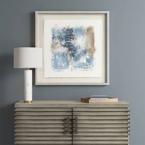 Madison Park Ashlar Abstract 100% Hand Painted Framed Single Piece Rice Paper in Blue - Olliix MP95G-0307