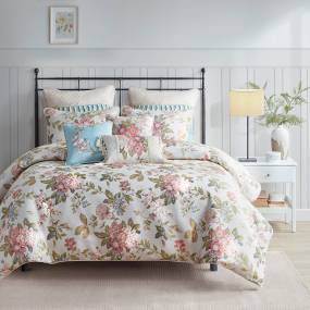 Madison Park Signature Carolyn 8 Piece Floral Jacquard Comforter Set in Ivory (Queen) - Olliix MPS10-492