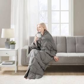 True North by Sleep Philosophy Hadly Goose Feather and Down Wearable Throw in Grey - Olliix TN50-0482