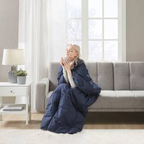 True North by Sleep Philosophy Hadly Goose Feather and Down Wearable Throw in Indigo - Olliix TN50-0483