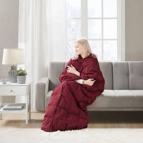 True North by Sleep Philosophy Hadly Goose Feather and Down Wearable Throw in Red - Olliix TN50-0484