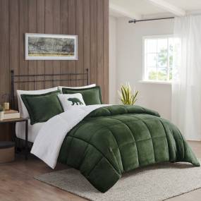 Woolrich Alton Plush to Sherpa Down Alternative Comforter Set in Green/Ivory (Full/Queen) - Olliix WR10-3886