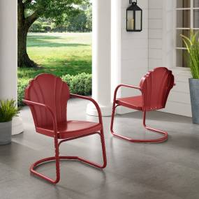 Tulip 2Pc Outdoor Metal Armchair Set Red - 2 Chairs - Crosley CO1029-RE
