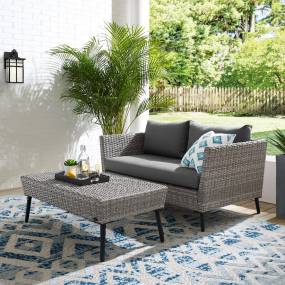 Richland 2Pc Outdoor Wicker Conversation Set Charcoal/Gray - Loveseat & Coffee Table - Crosley CO7317GY-CL