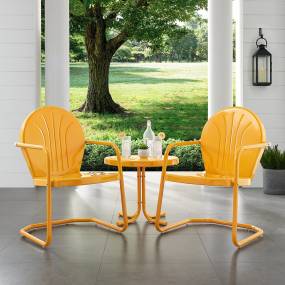 Griffith 3Pc Outdoor Metal Armchair Set Tangerine Gloss - Side Table & 2 Chairs - Crosley KO10004TG