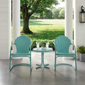 Tulip 3Pc Outdoor Metal Armchair Set Blue - Side Table & 2 Chairs - Crosley KO10011BL