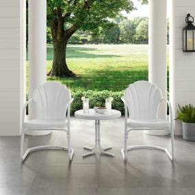 Tulip 3Pc Outdoor Metal Armchair Set White - Side Table & 2 Chairs - Crosley KO10011WH