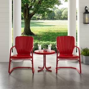 Ridgeland 3Pc Outdoor Metal Armchair Set Red - Side Table & 2 Chairs - Crosley KO10012RE