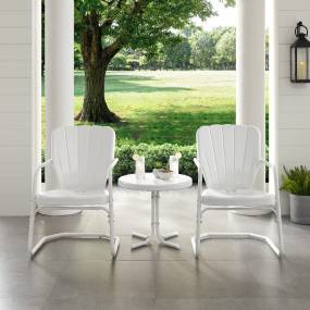 Ridgeland 3Pc Outdoor Metal Armchair Set White - Side Table & 2 Chairs - Crosley KO10012WH