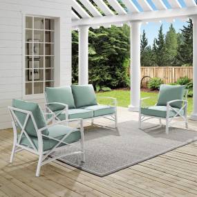 Kaplan 3Pc Outdoor Metal Conversation Set Mist/White - Loveseat & 2 Chairs - Crosley KO60011WH-MI