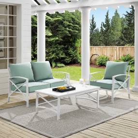 Kaplan 3Pc Outdoor Metal Conversation Set Mist/White - Loveseat, Chair , & Coffee Table - Crosley KO60014WH-MI