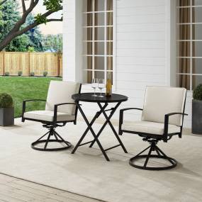 Kaplan 3Pc Outdoor Metal Bistro Set Oatmeal/Oil Rubbed Bronze - Bistro Table & 2 Swivel Chairs - Crosley KO60040BZ-OL