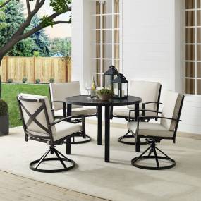 Kaplan 5Pc Outdoor Metal Round Dining Set Oatmeal/Oil Rubbed Bronze - Table & 4 Swivel Chairs - Crosley KO60042BZ-OL