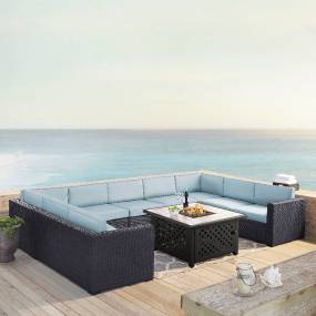Biscayne 6Pc Outdoor Wicker Sectional Set W/Fire Table Mist/Brown - Armless Chair, Tucson Fire Table, & 4 Loveseats - Crosley KO70118BR-MI