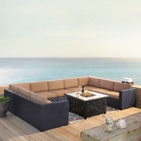 Biscayne 6Pc Outdoor Wicker Sectional Set W/Fire Table Mocha/Brown - Armless Chair, Tucson Fire Table, & 4 Loveseats - Crosley KO70118BR-MO
