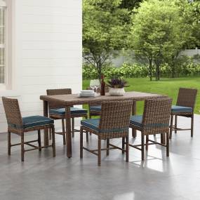 Bradenton 7Pc Outdoor Wicker Dining Set Navy/Weathered Brown - Dining Table & 6 Dining Chairs - Crosley KO70420WB-NV