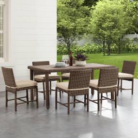 Bradenton 7Pc Outdoor Wicker Dining Set Sand/Weathered Brown - Dining Table & 6 Dining Chairs - Crosley KO70420WB-SA