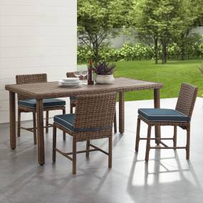 Bradenton 5Pc Outdoor Wicker Dining Set Navy/Weathered Brown - Dining Table & 4 Dining Chairs - Crosley KO70427WB-NV