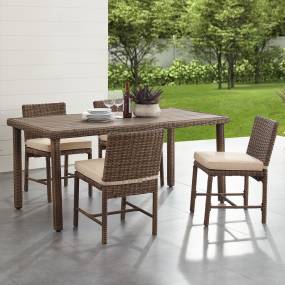 Bradenton 5Pc Outdoor Wicker Dining Set Sand/Weathered Brown - Dining Table & 4 Dining Chairs - Crosley KO70427WB-SA