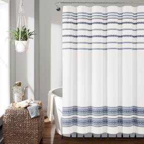Breezy Chic Tassel Jacquard Eco-Friendly Recycled Cotton Shower Curtain Navy Single 72X72 - Triangle Home Décor 16T003084