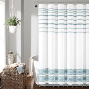 Breezy Chic Tassel Jacquard Eco-Friendly Recycled Cotton Shower Curtain Blue Single 72X72 - Triangle Home Décor 16T003085