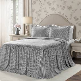Ticking Stripe Bedspread Black 3Pc Set Queen - Lush Decor 16T003735