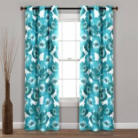 Julie Floral Insulated Grommet Blackout Window Curtain Panels Blue/Teal 38X84 Set - Lush Decor 16T004484