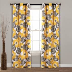 Julie Floral Insulated Grommet Blackout Window Curtain Panels Yellow/Gray 38X84 Set - Lush Decor 16T004490