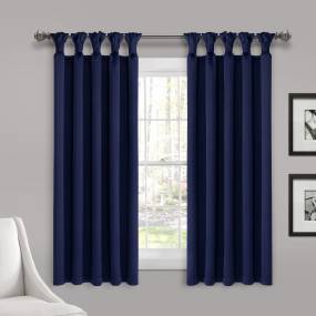 Lush Décor Insulated Knotted Tab Top Blackout Window Curtain Panels Navy 52X63 Set - Lush Decor 16T004567
