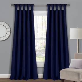 Lush Décor Insulated Knotted Tab Top Blackout Window Curtain Panels Navy 52X84 Set - Lush Decor 16T004572